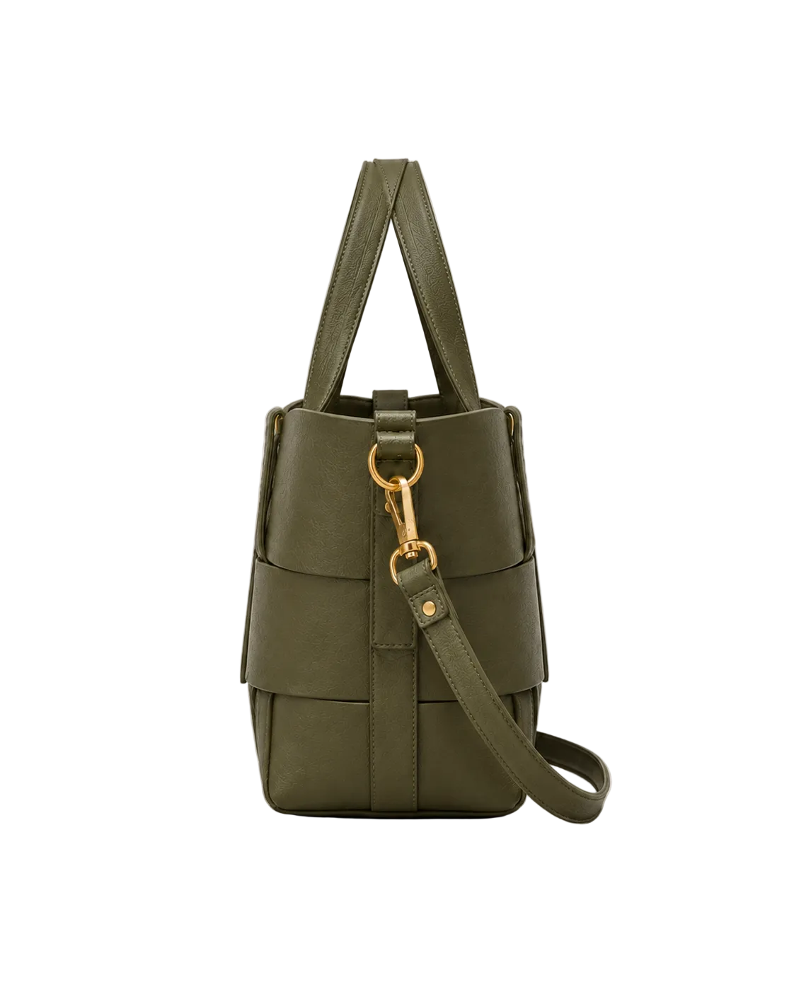 Cesta 26 de piel verde oliva, vista tres cuartos#Color_Verde oliva