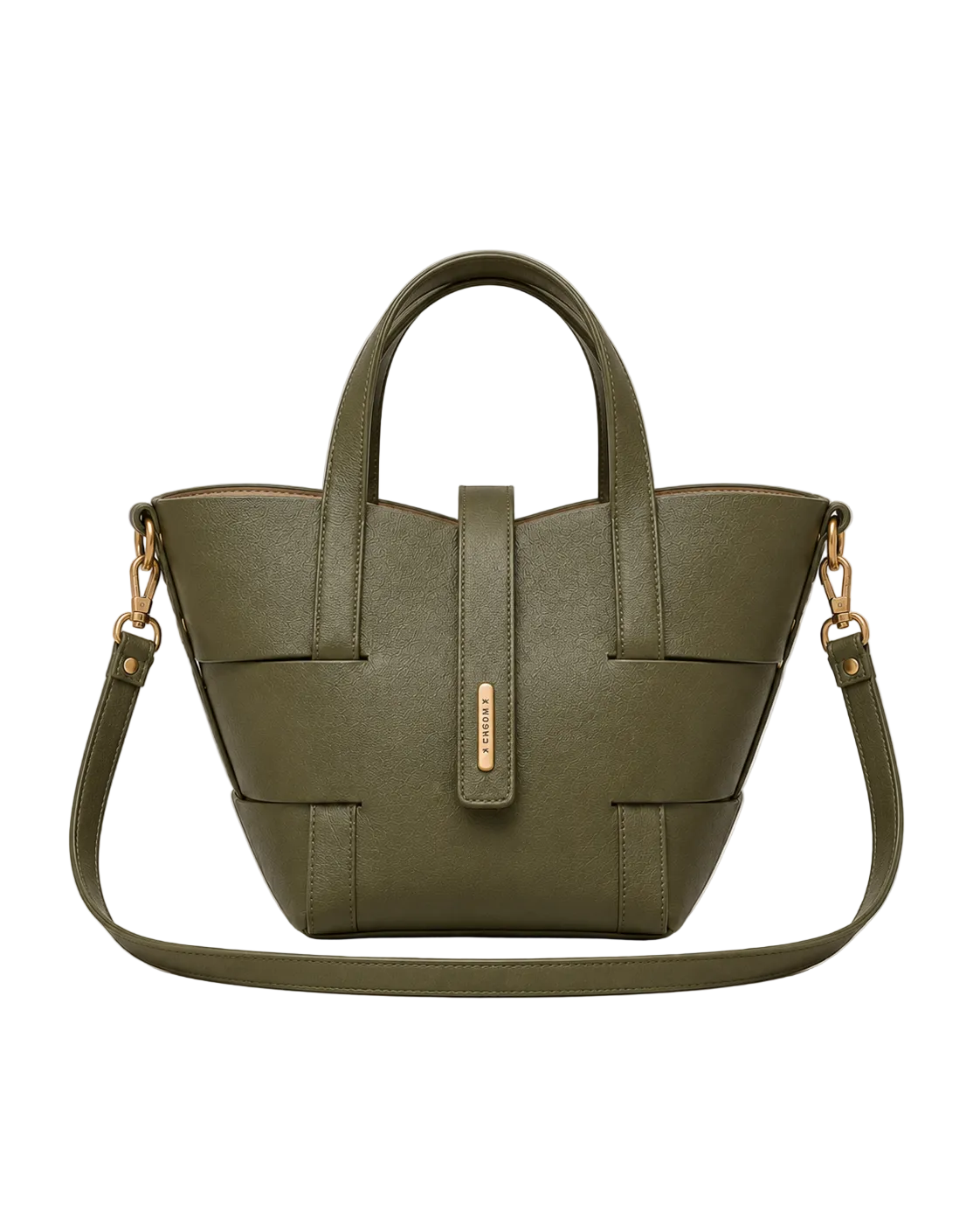 Cesta 26 de piel verde oliva, vista frontal#Color_Verde oliva