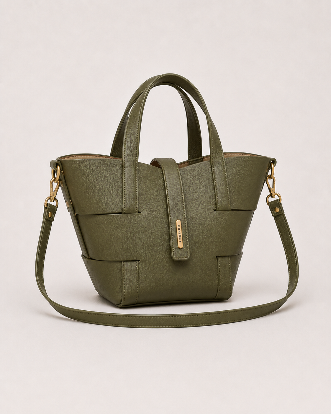 Cesta 26 de piel verde oliva, vista lateral#Color_Verde oliva