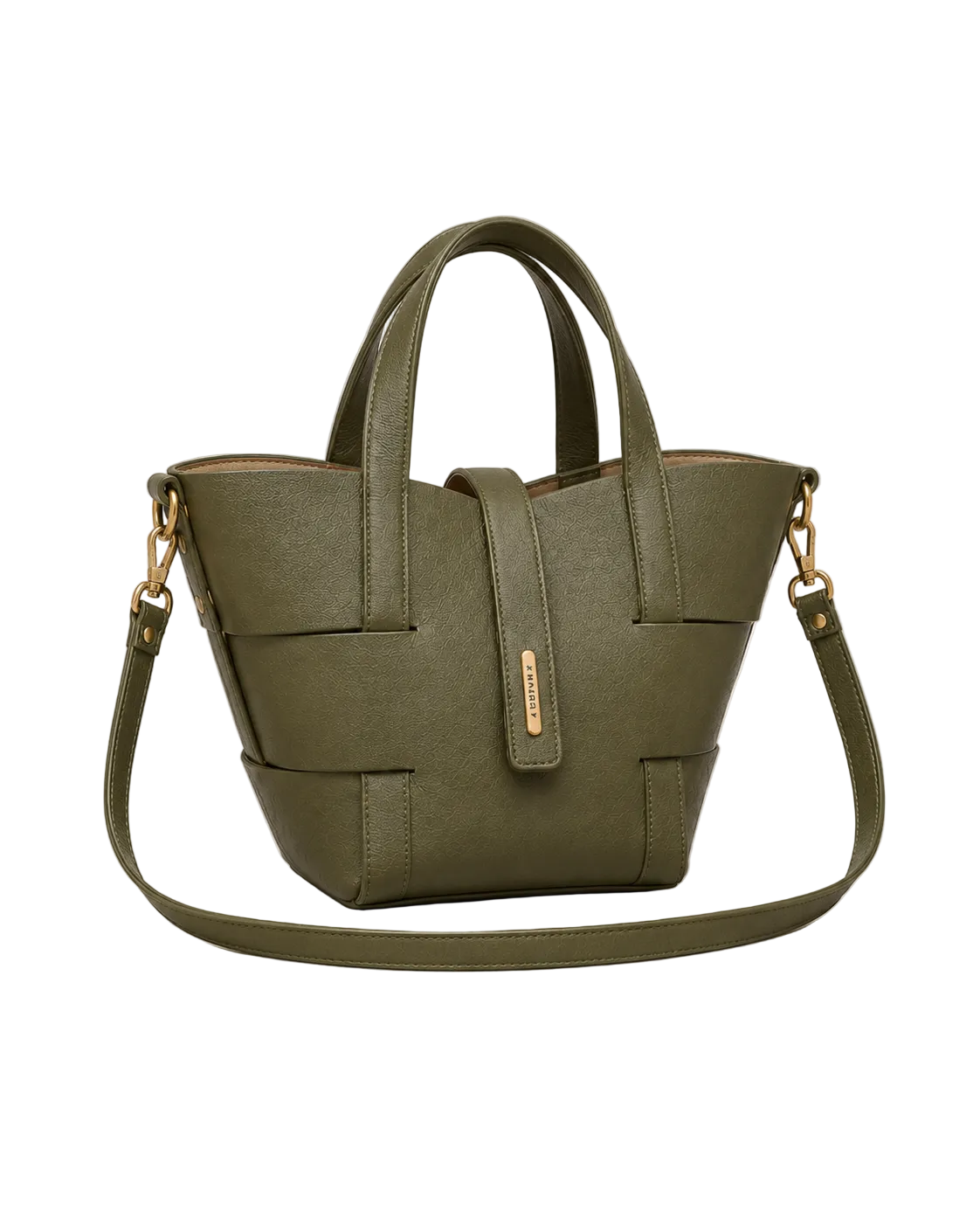 Cesta 26 de piel verde oliva, vista lateral#Color_Verde oliva