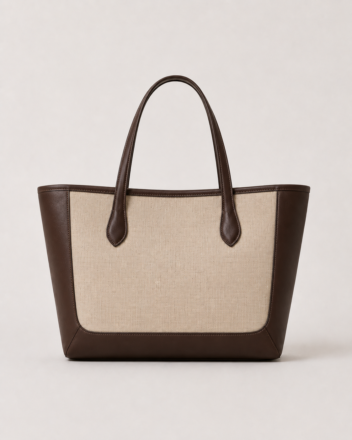 Lino de canva beige y piel chocolate, vista frontal#Color_Chocolate/Beige