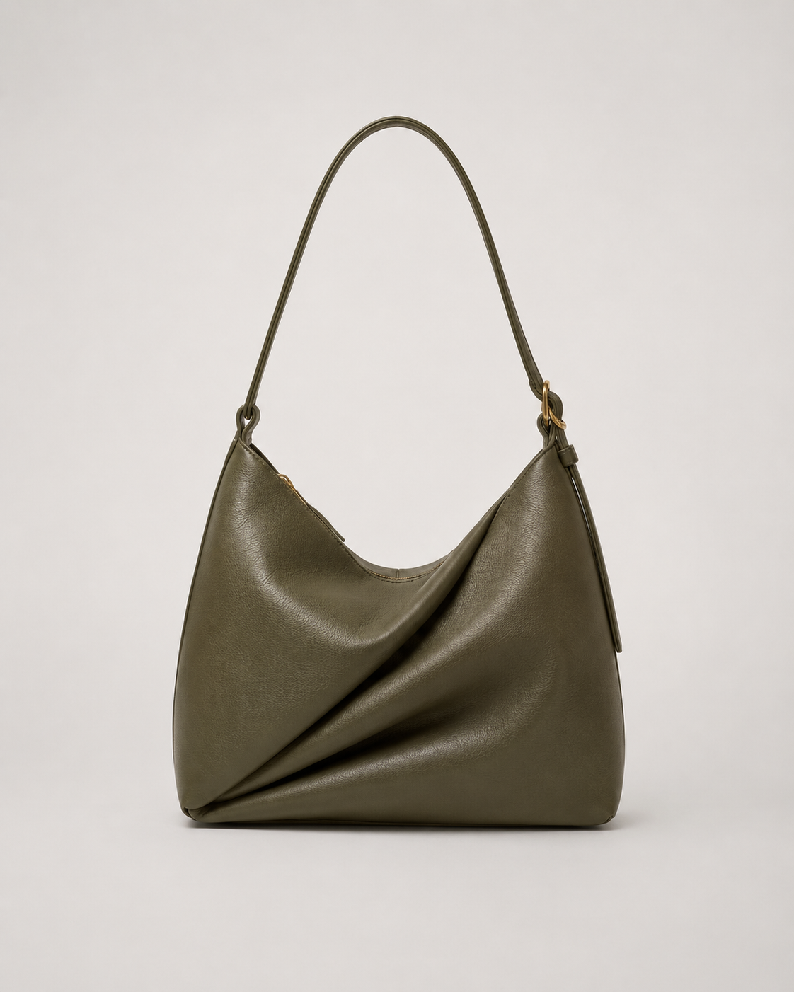 Bolso CHAGOM Pliegue de piel verde oliva, vista frontal