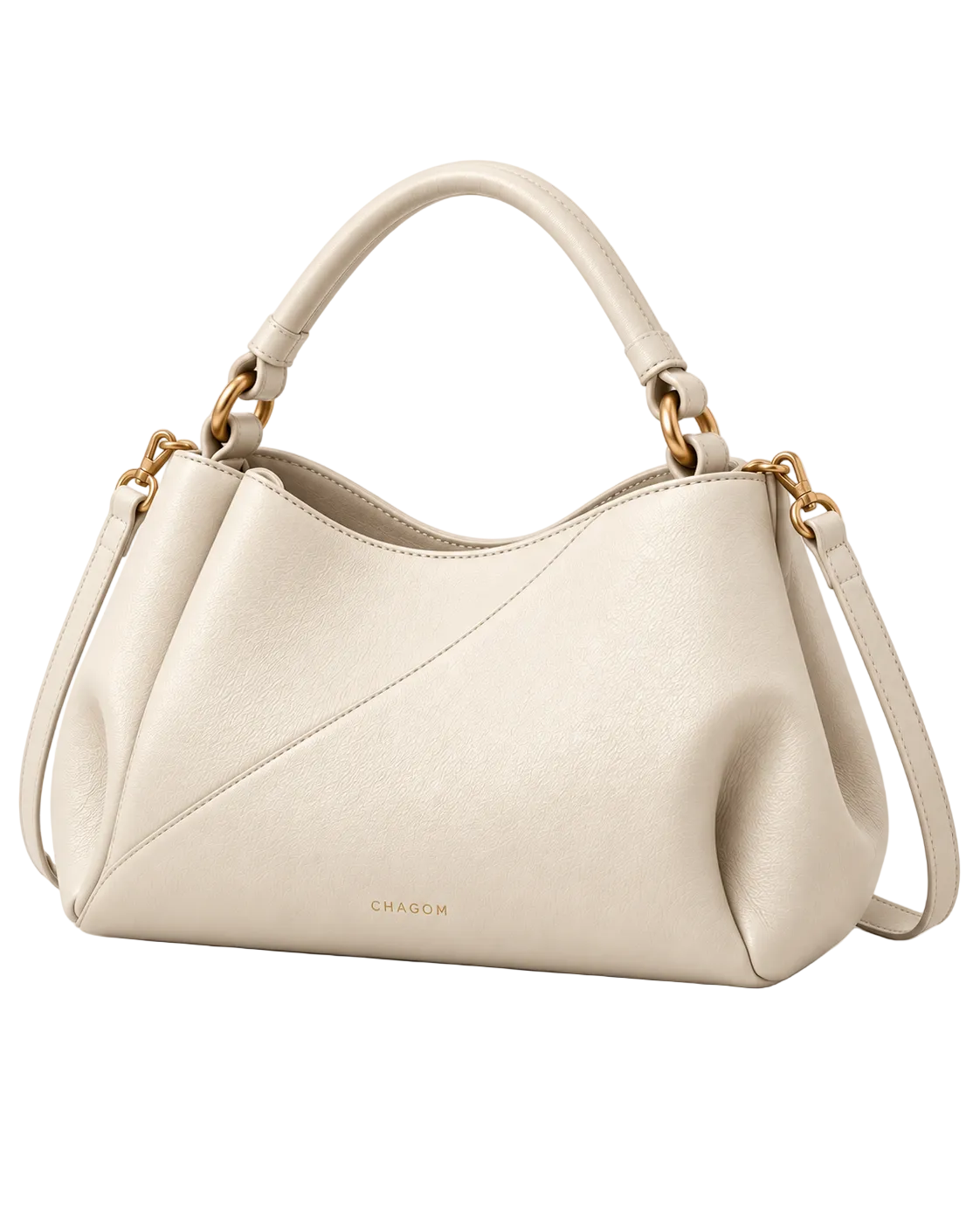 Bolso de hombro de piel ETER color marfil de CHAGOM, vista frontal#Color_Marfil
