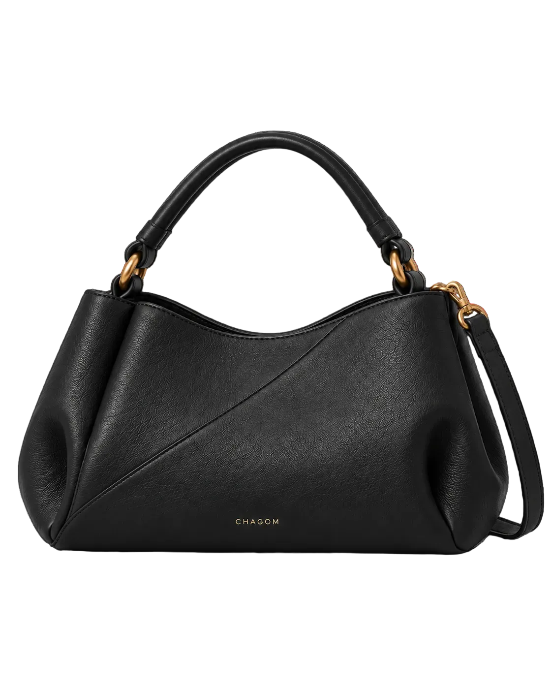 Bolso de hombro de piel ETER color negro de CHAGOM, vista frontal recta#Color_Negro
