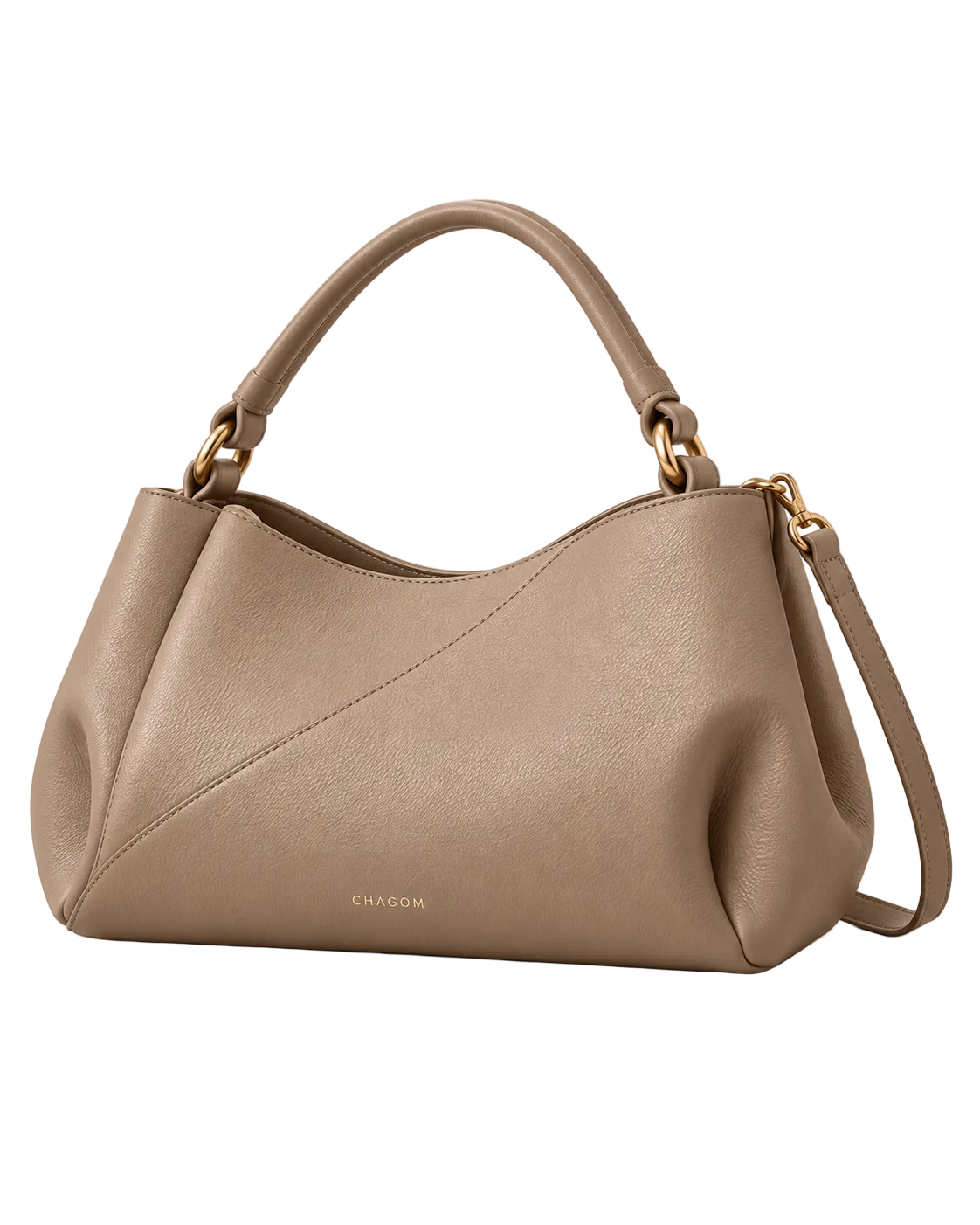 Bolso de hombro de piel ETER color taupe de CHAGOM, vista frontal#Color_Taupe