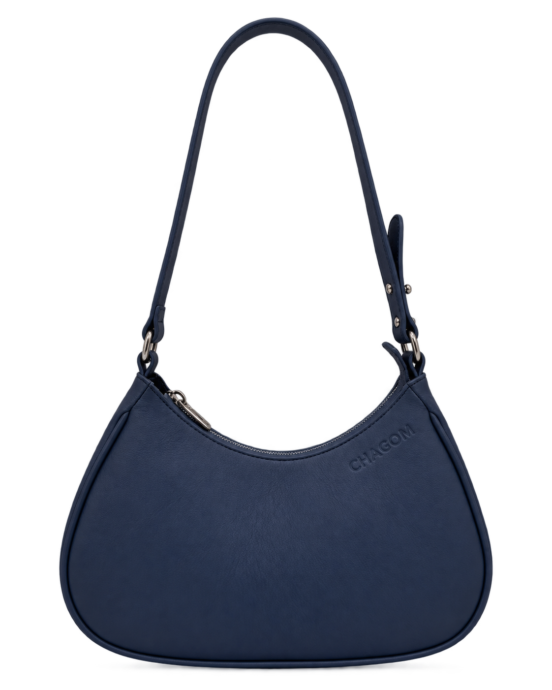 Bolso de hombro NUBE de CHAGOM en piel azul marino, vista tres cuartos derecha