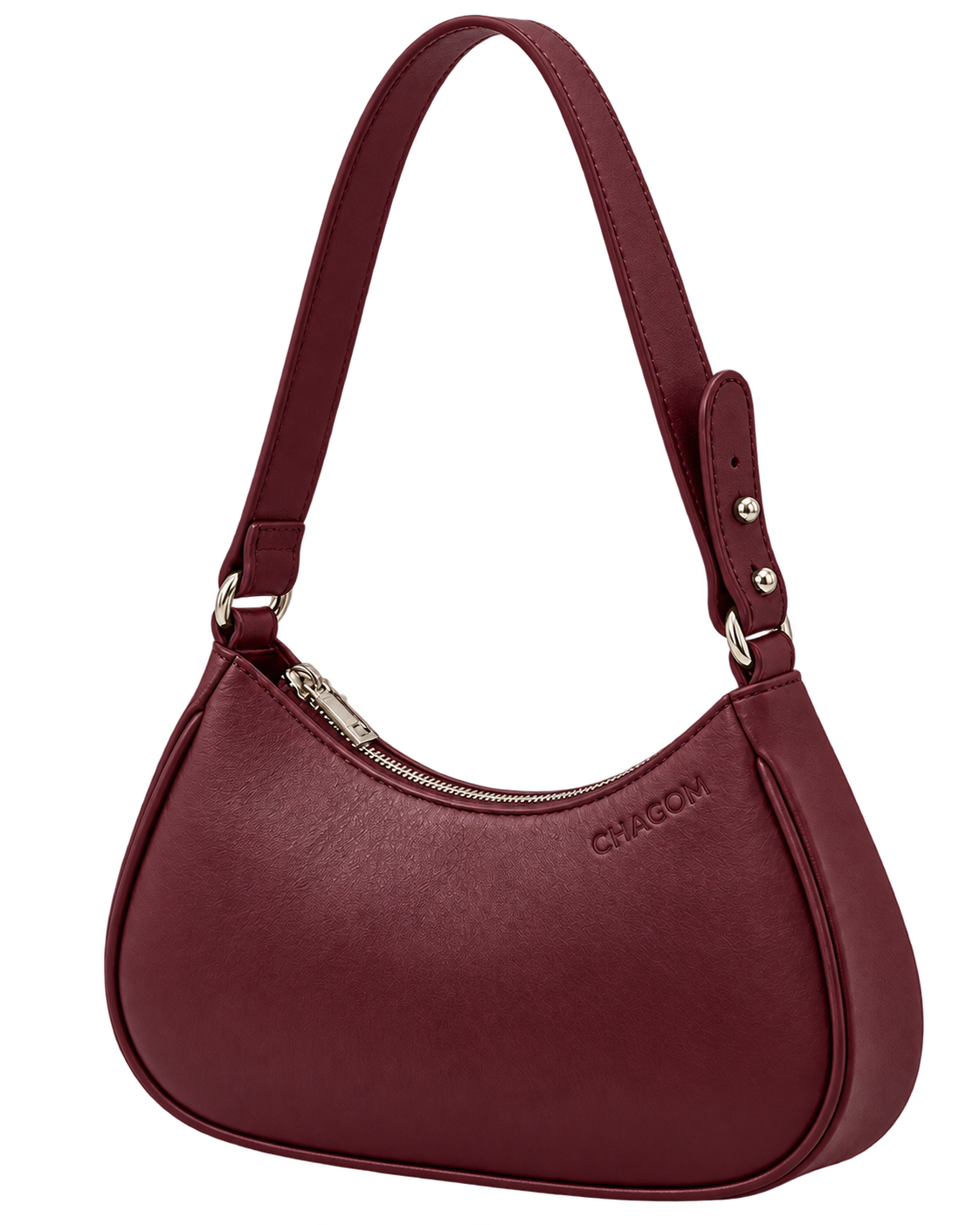 Bolso de hombro NUBE de CHAGOM en piel burdeos, vista tres cuartos derecha