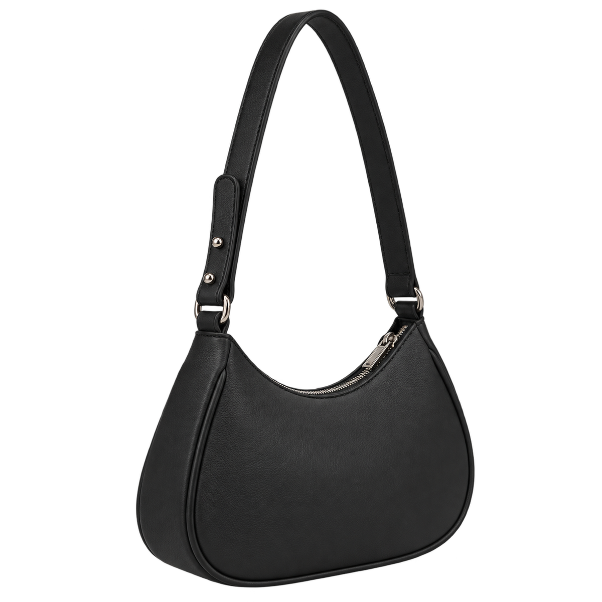 Bolso de hombro NUBE de CHAGOM en piel negra, vista tres cuartos izquierda