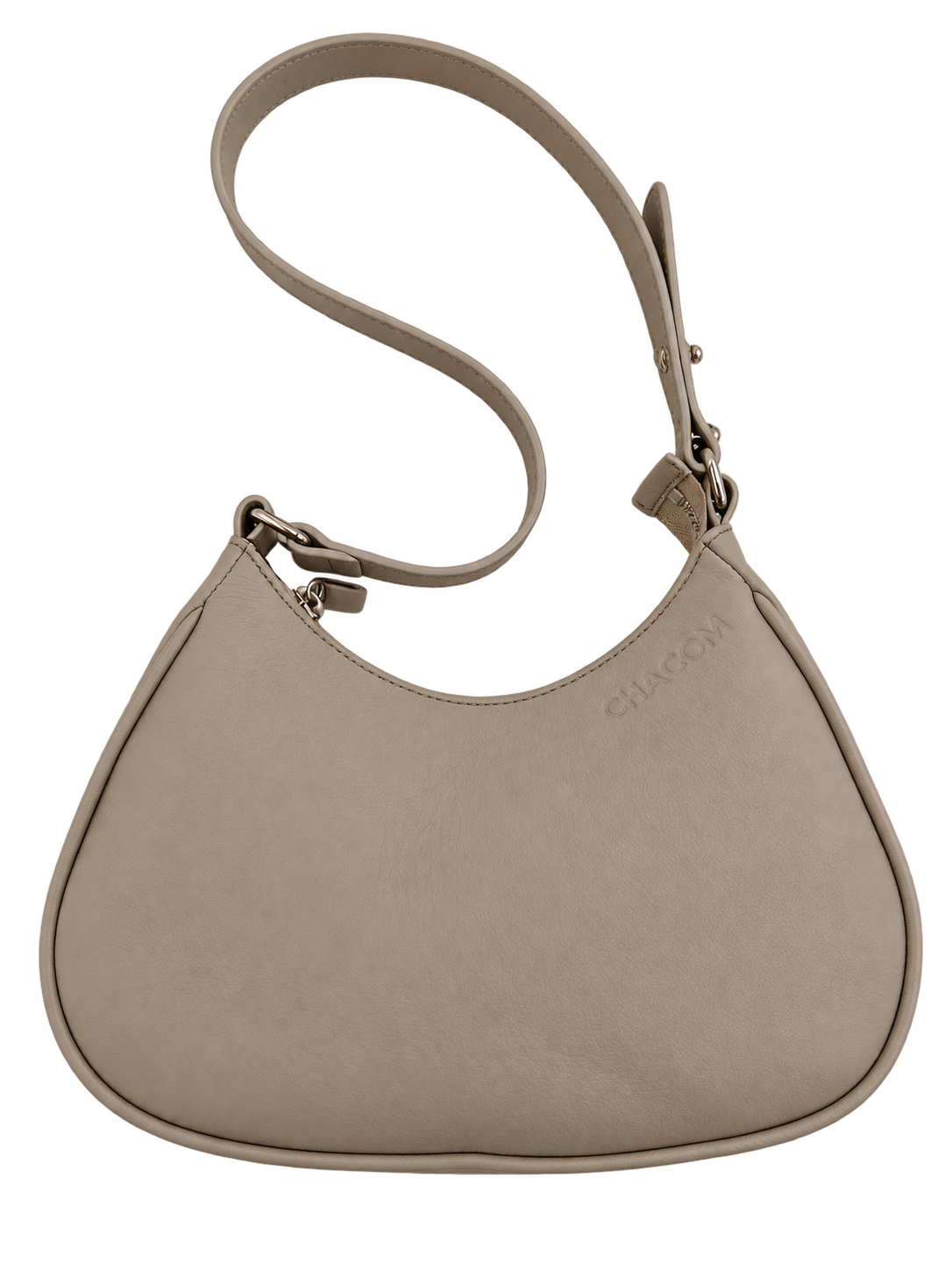 Bolso de hombro NUBE de CHAGOM en piel taupe, vista superior con correa
