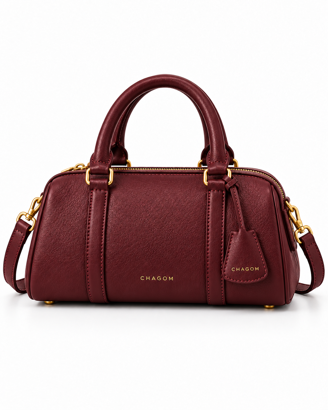 Bolso de mano de piel PÓRTICO color burdeos de CHAGOM, vista frontal#Color_Burdeos