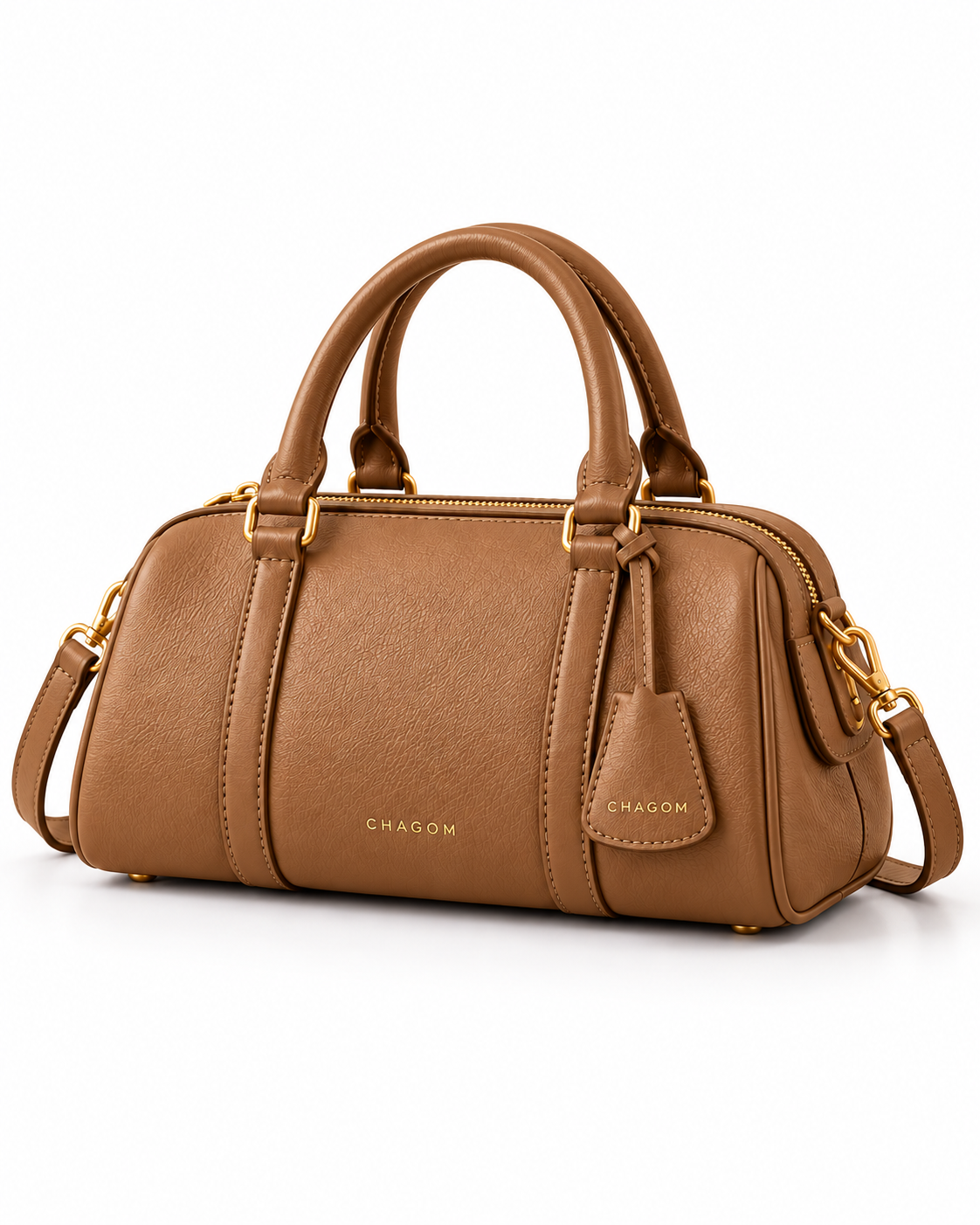 Bolso de mano de piel PÓRTICO color camel de CHAGOM, vista tres cuartos alternativa#Color_Camel