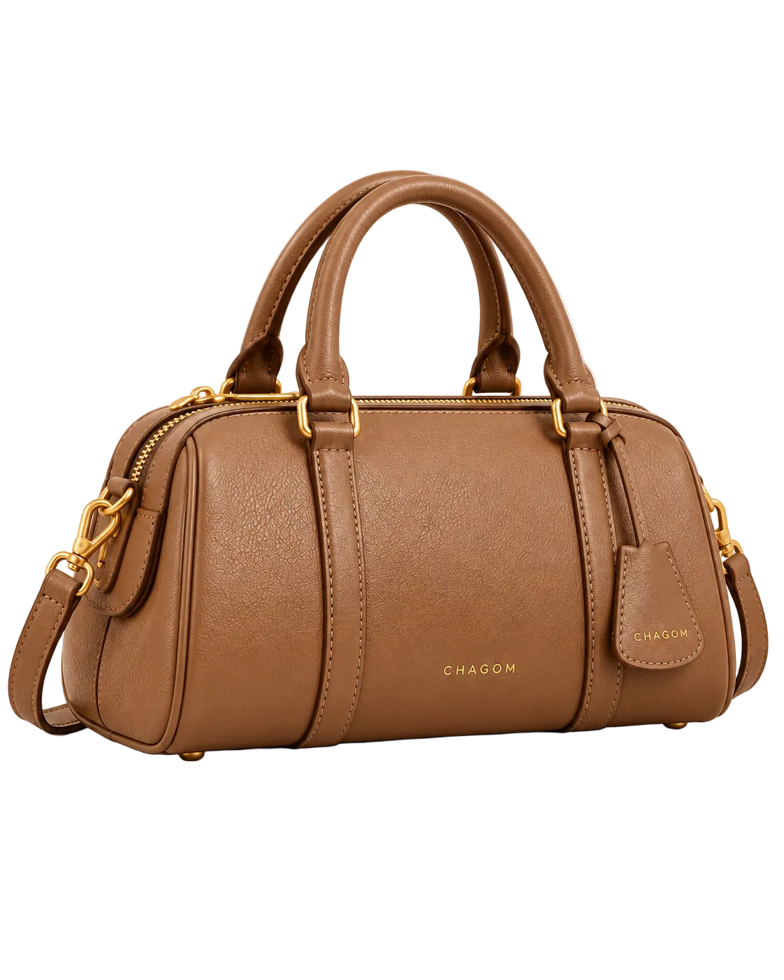 Bolso de mano de piel PÓRTICO color camel de CHAGOM, vista tres cuartos#Color_Camel
