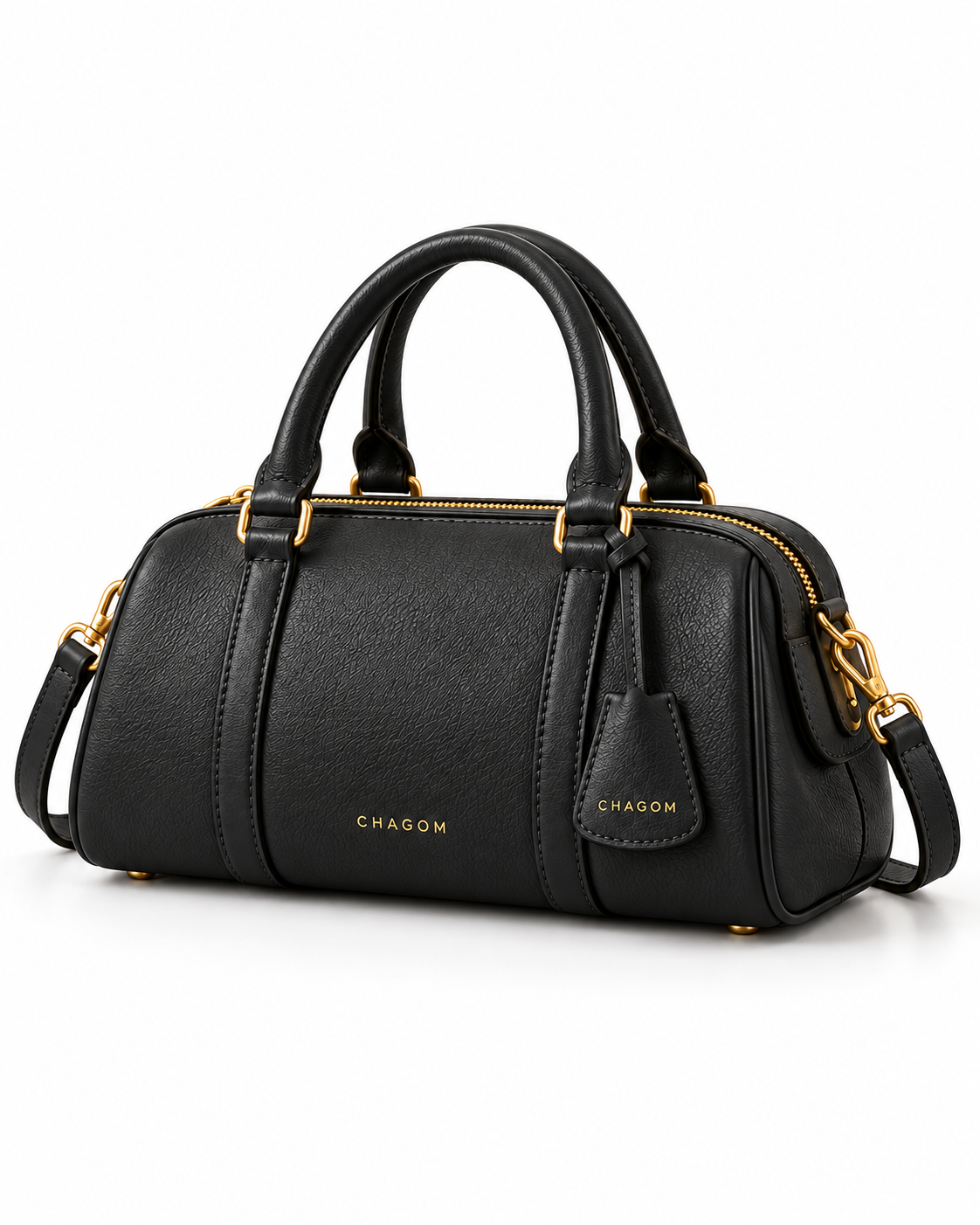 Bolso de mano de piel PÓRTICO color negro de CHAGOM, vista tres cuartos alternativa#Color_Negro