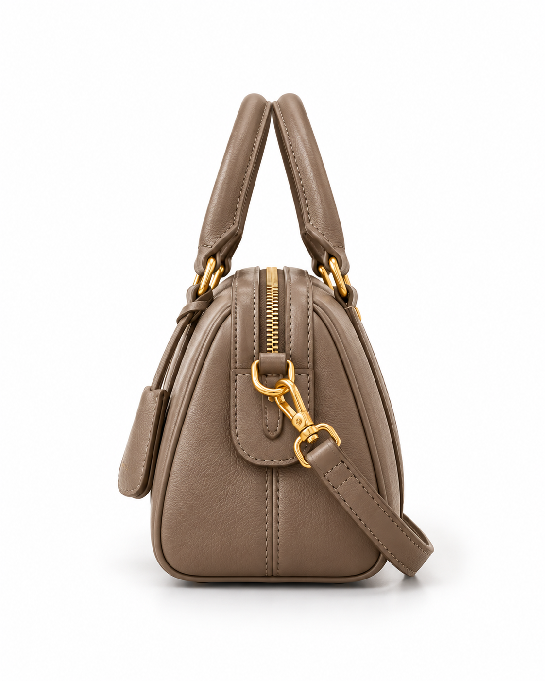 Bolso de mano de piel PÓRTICO color taupe de CHAGOM, vista lateral#Color_Taupe