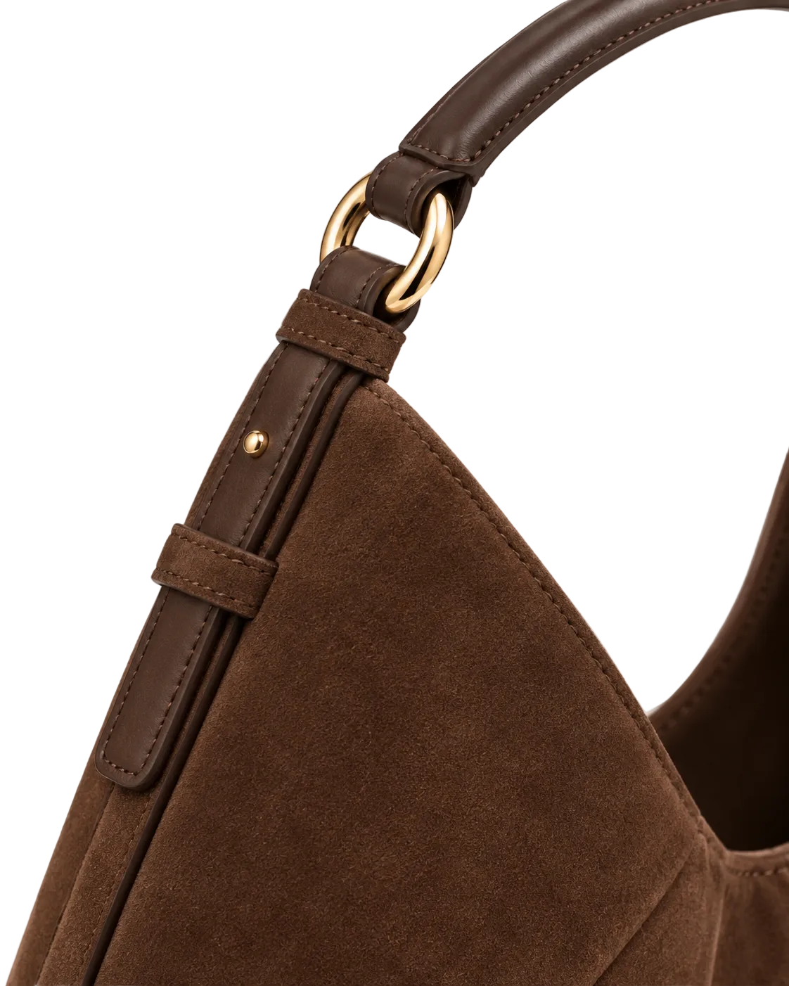 Detalle lateral con trabilla del bolso SENDA 36 de CHAGOM en serraje marrón