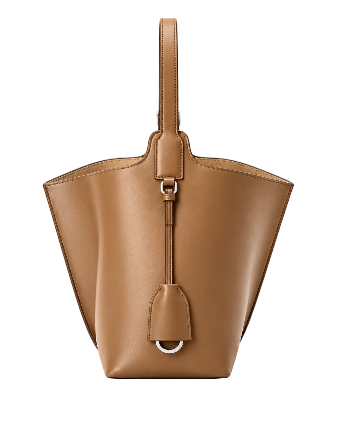 Bolso de piel CHAGOM VELA 26 color camel, vista frontal, hecho en Ubrique#Color_Camel