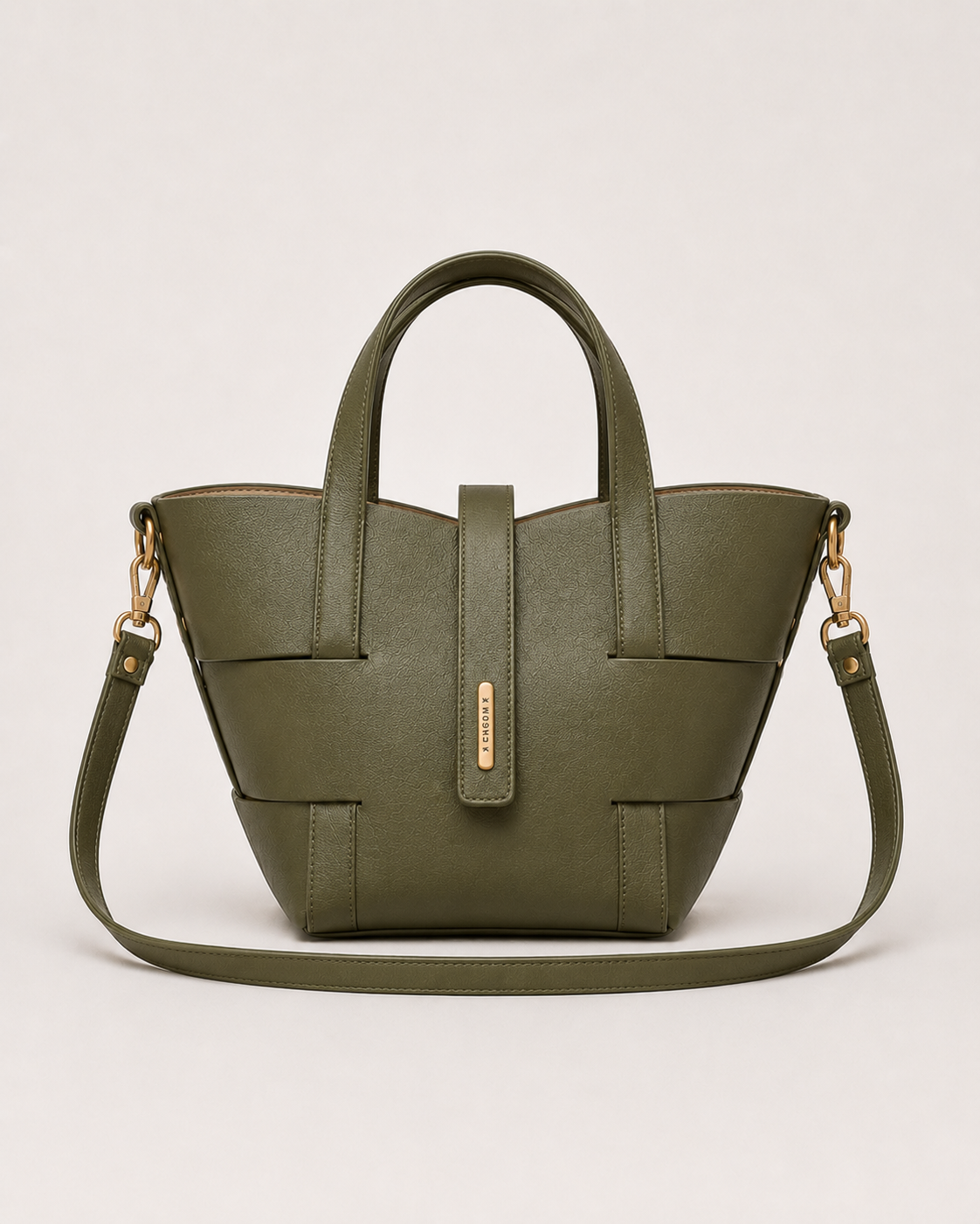 Cesta 26 de piel verde oliva, vista frontal#Color_Verde oliva