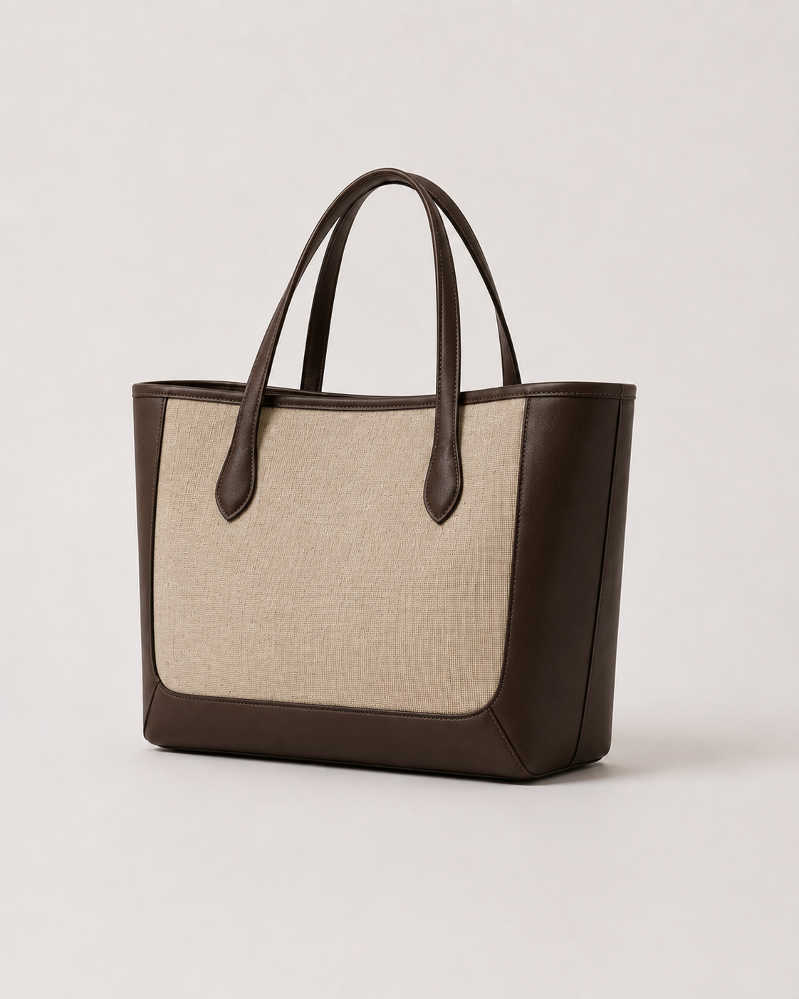 Lino de canva beige y piel chocolate, vista lateral#Color_Chocolate/Beige