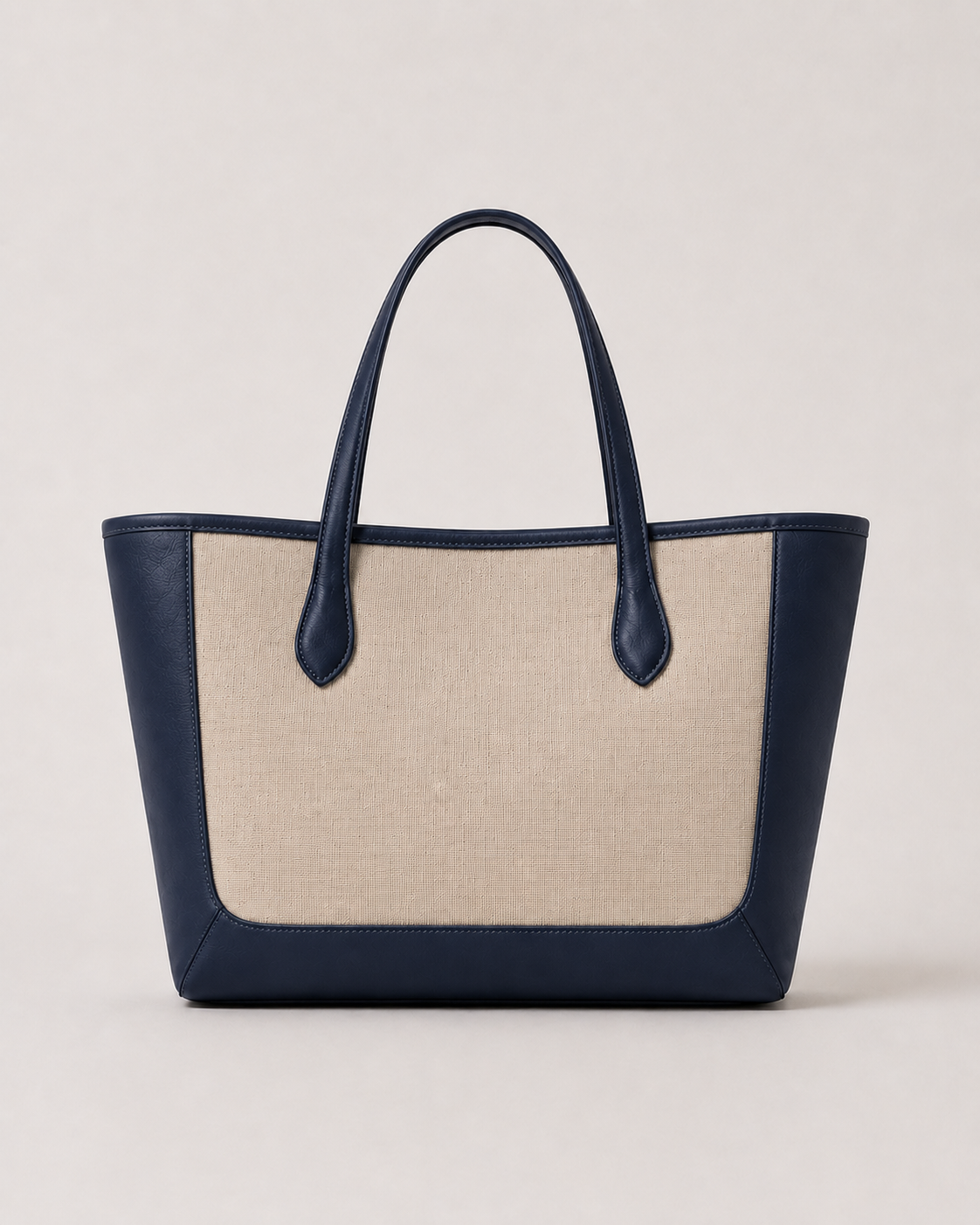 Lino de canva beige y piel azul marino, vista frontal#Color_Azul marino/Beige