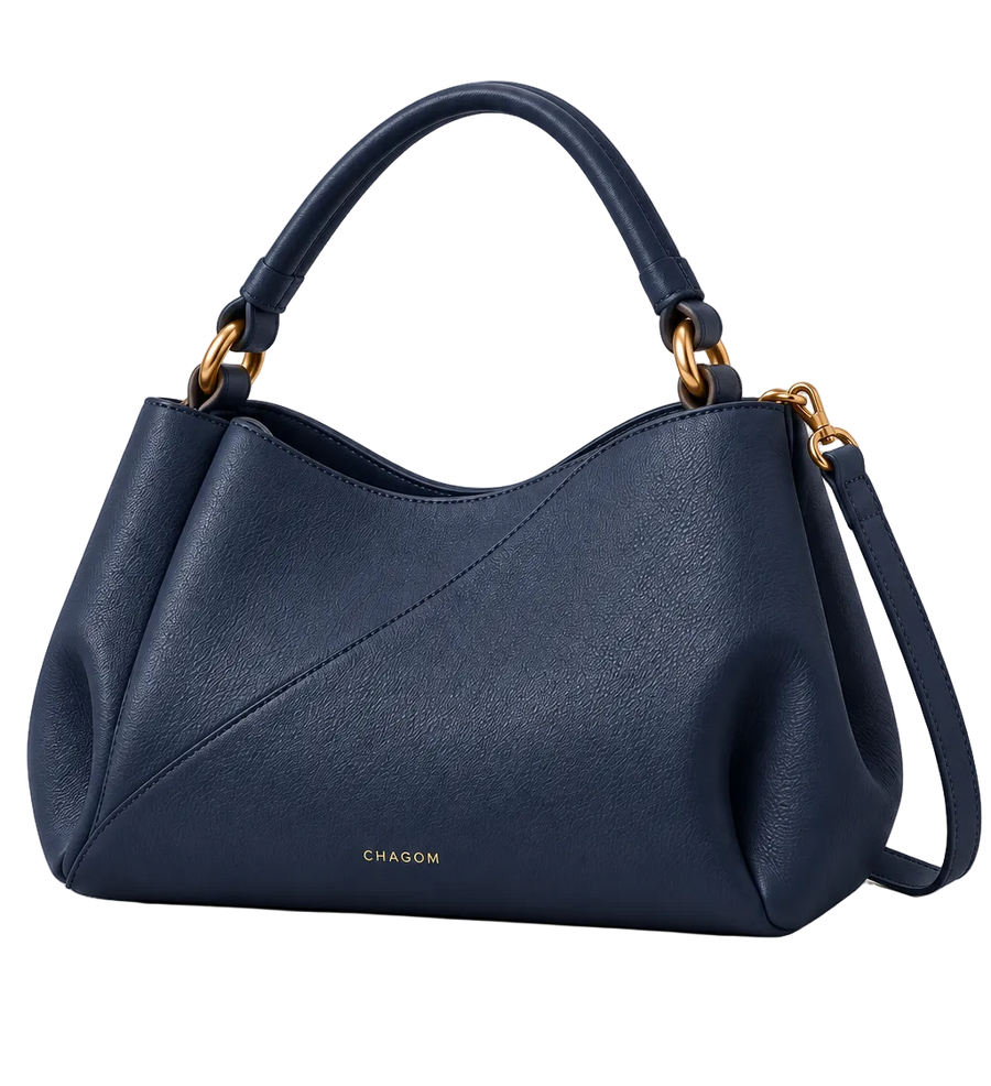Bolso de hombro de piel ETER 40 color azul marino de CHAGOM, vista lateral#Color_Azul marino