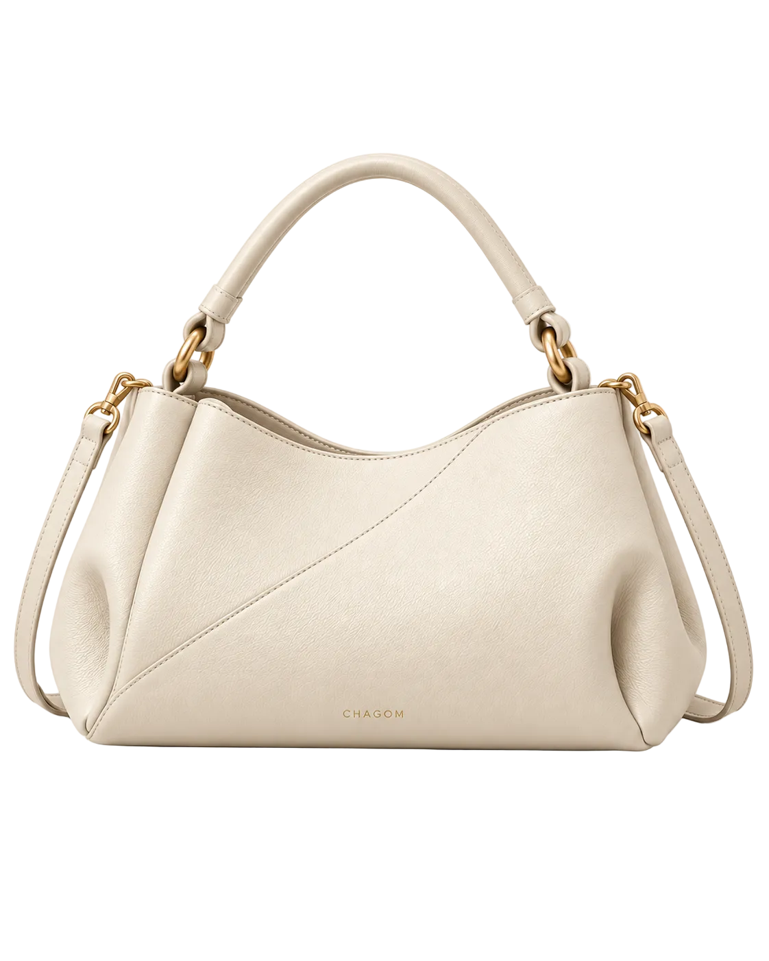 Bolso de hombro de piel ETER color marfil de CHAGOM, vista frontal recta#Color_Marfil