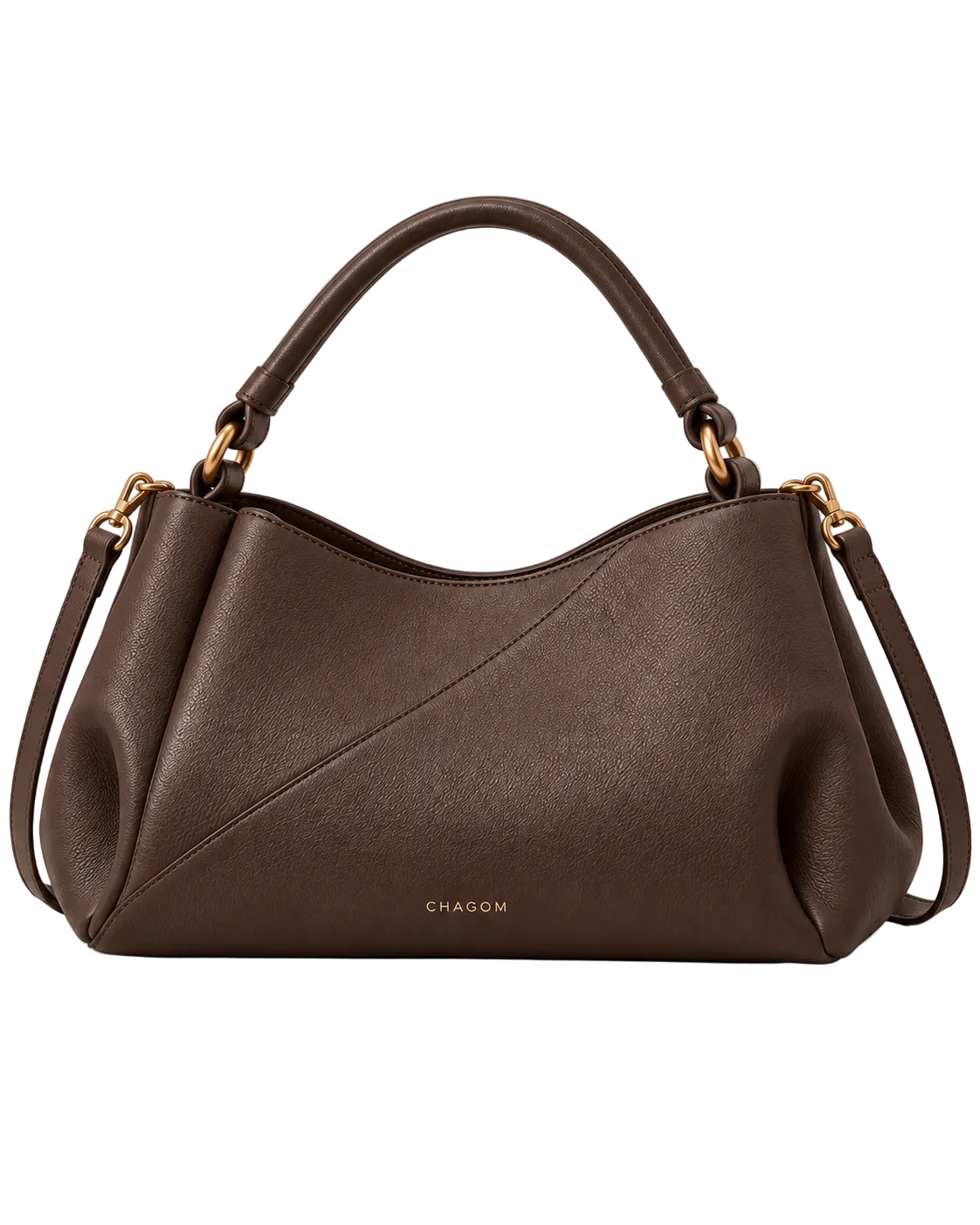 Bolso de hombro de piel ETER color marrón chocolate de CHAGOM, vista frontal recta#Color_Marrón chocolate
