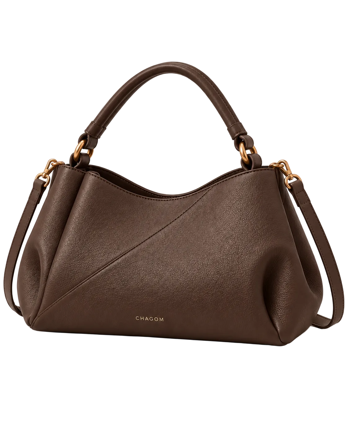 Bolso de hombro de piel ETER color marrón chocolate de CHAGOM, vista frontal#Color_Marrón chocolate