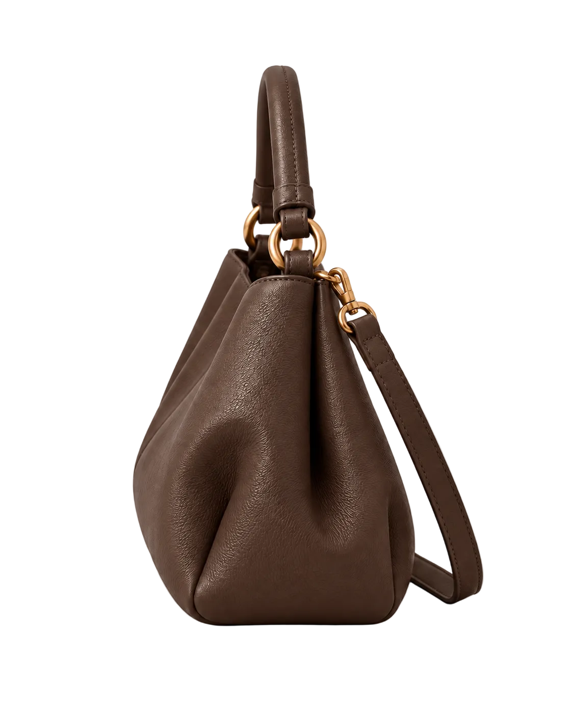 Bolso de hombro de piel ETER color marrón chocolate de CHAGOM, vista lateral#Color_Marrón chocolate
