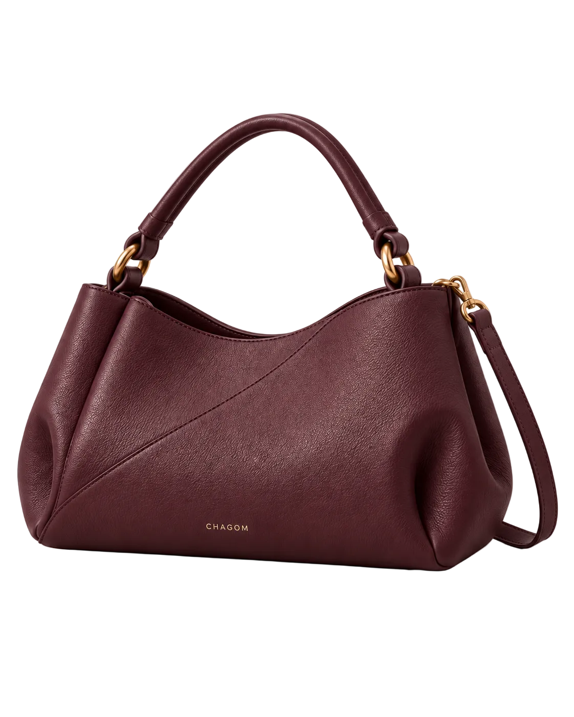 Bolso de hombro de piel ETER color burdeos de CHAGOM, vista frontal recta#Color_Burdeos