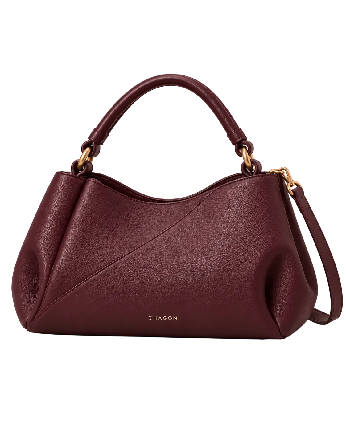 Bolso de hombro de piel ETER color burdeos de CHAGOM, vista frontal#Color_Burdeos
