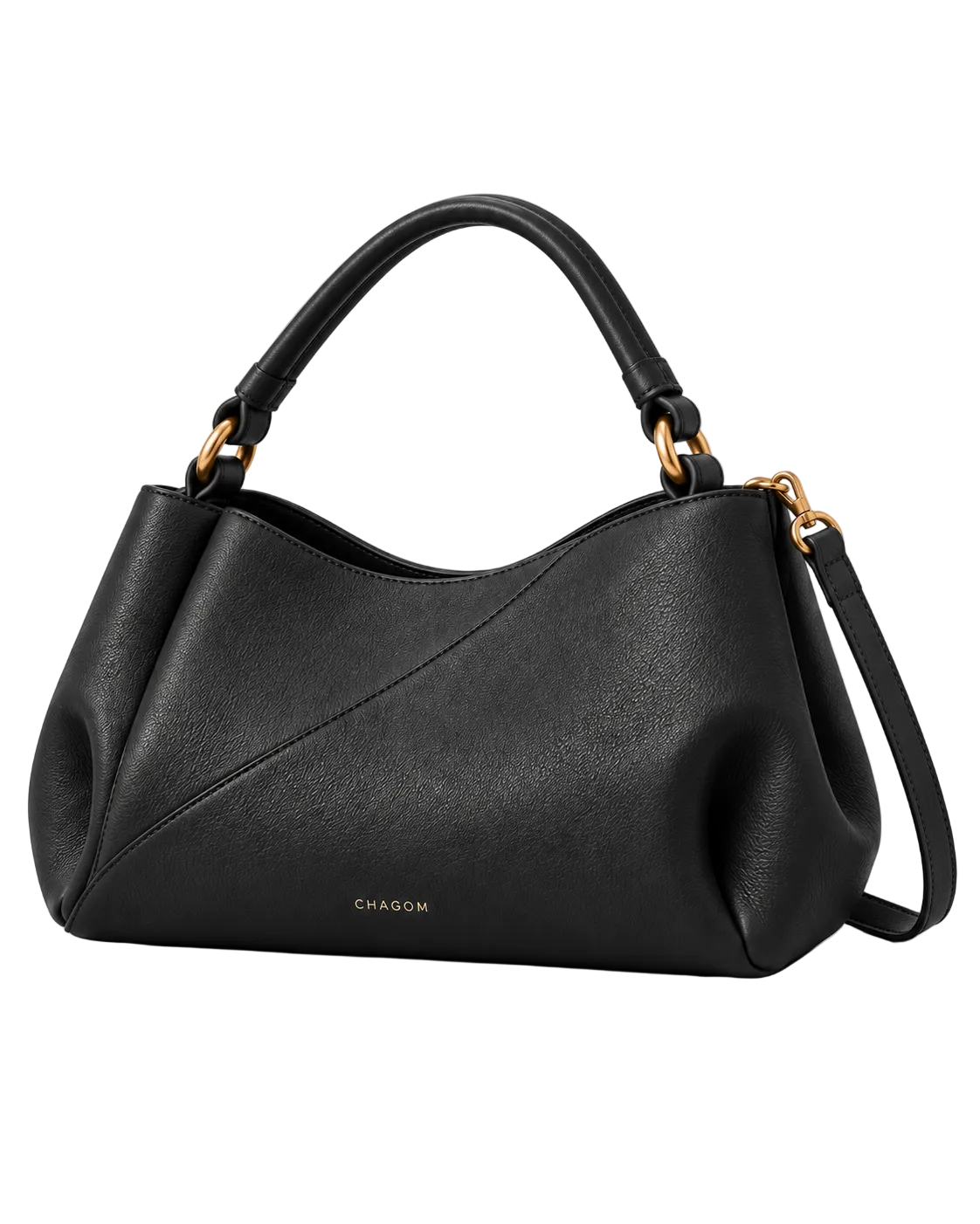 Bolso de hombro de piel ETER color negro de CHAGOM, vista frontal#Color_Negro