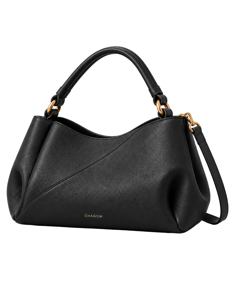 Bolso de hombro de piel ETER color negro de CHAGOM, vista frontal#Color_Negro