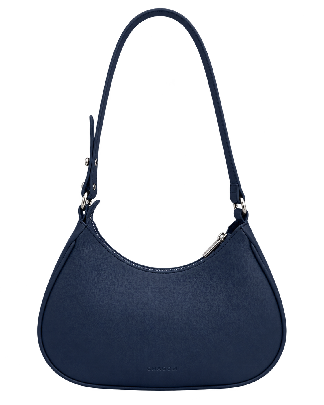 Bolso de hombro NUBE de CHAGOM en piel azul marino, vista superior con correa
