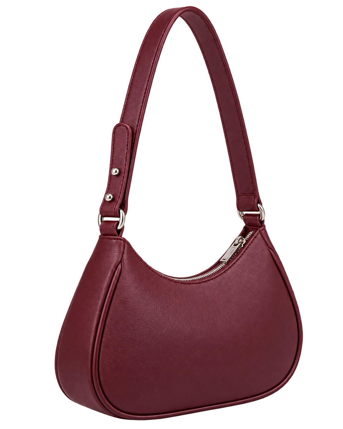 Bolso de hombro NUBE de CHAGOM en piel burdeos, vista tres cuartos izquierda