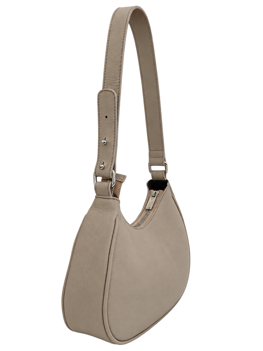 Bolso de hombro NUBE de CHAGOM en piel taupe, vista tres cuartos derecha