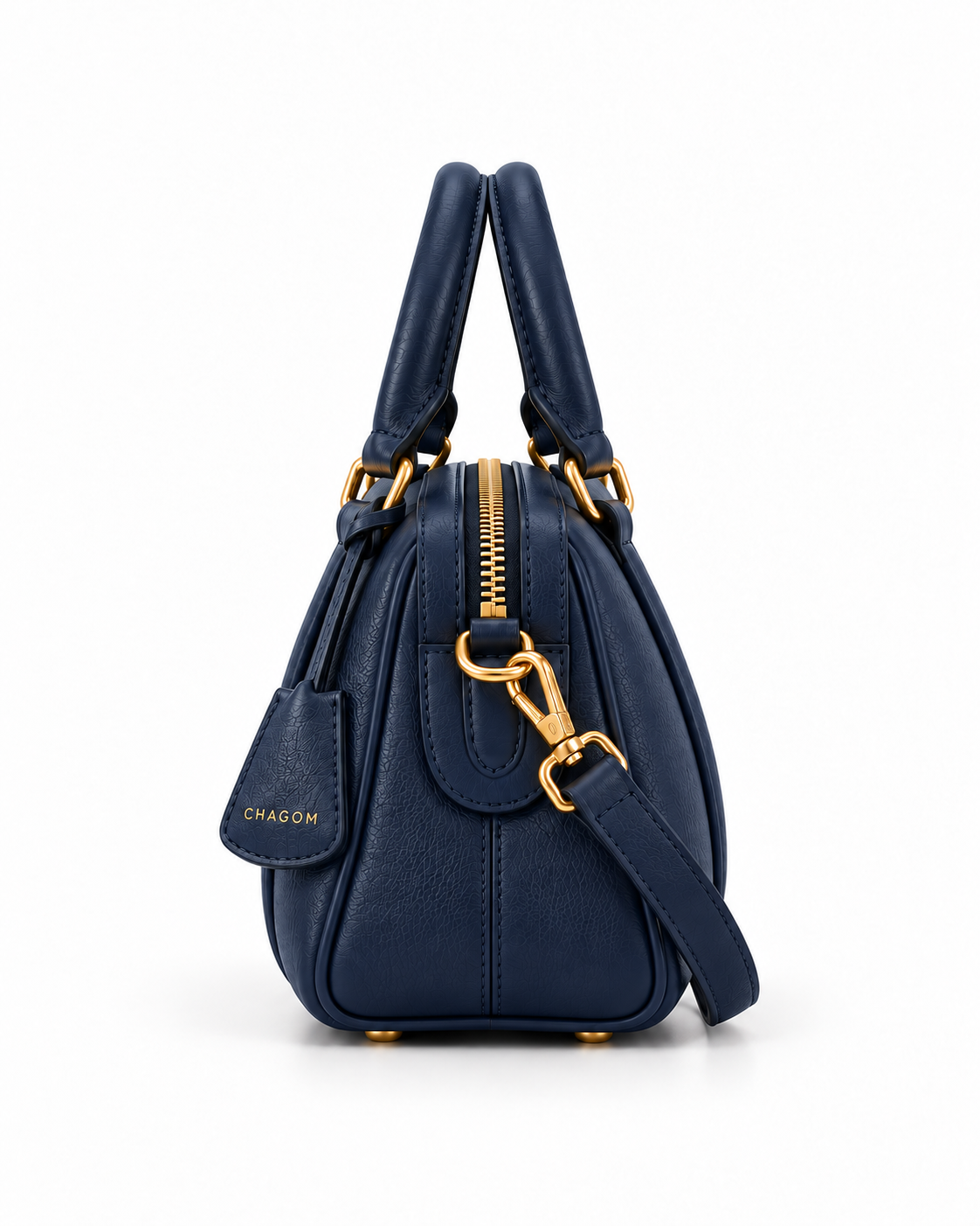 Bolso de mano de piel PÓRTICO color azul marino de CHAGOM, vista lateral#Color_Azul marino