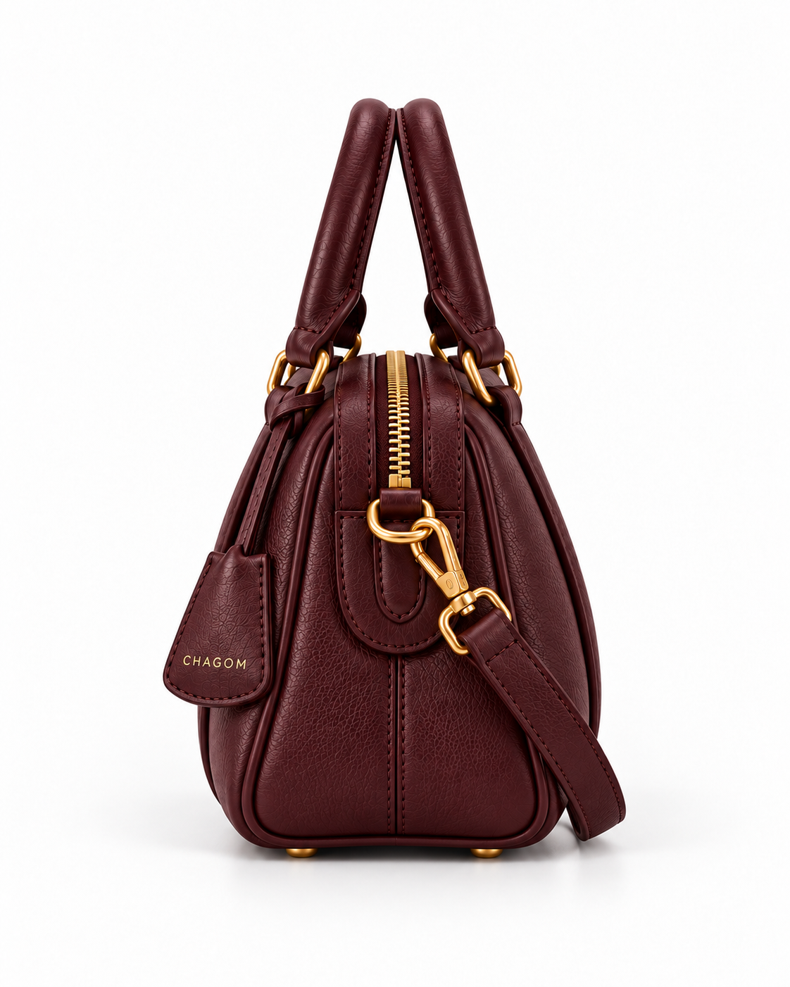 Bolso de mano de piel PÓRTICO color burdeos de CHAGOM, vista lateral#Color_Burdeos