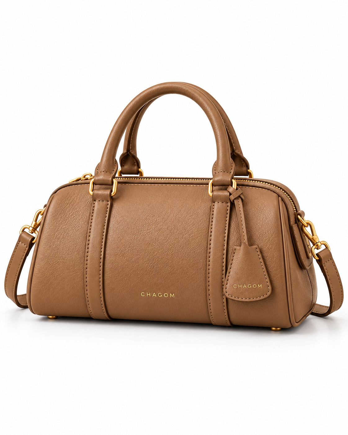 Bolso de mano de piel PÓRTICO color camel de CHAGOM, vista frontal#Color_Camel