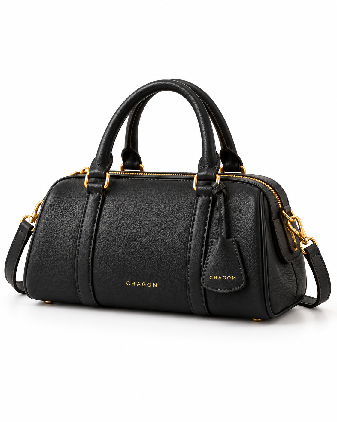 Bolso de mano de piel PÓRTICO color negro de CHAGOM, vista frontal#Color_Negro