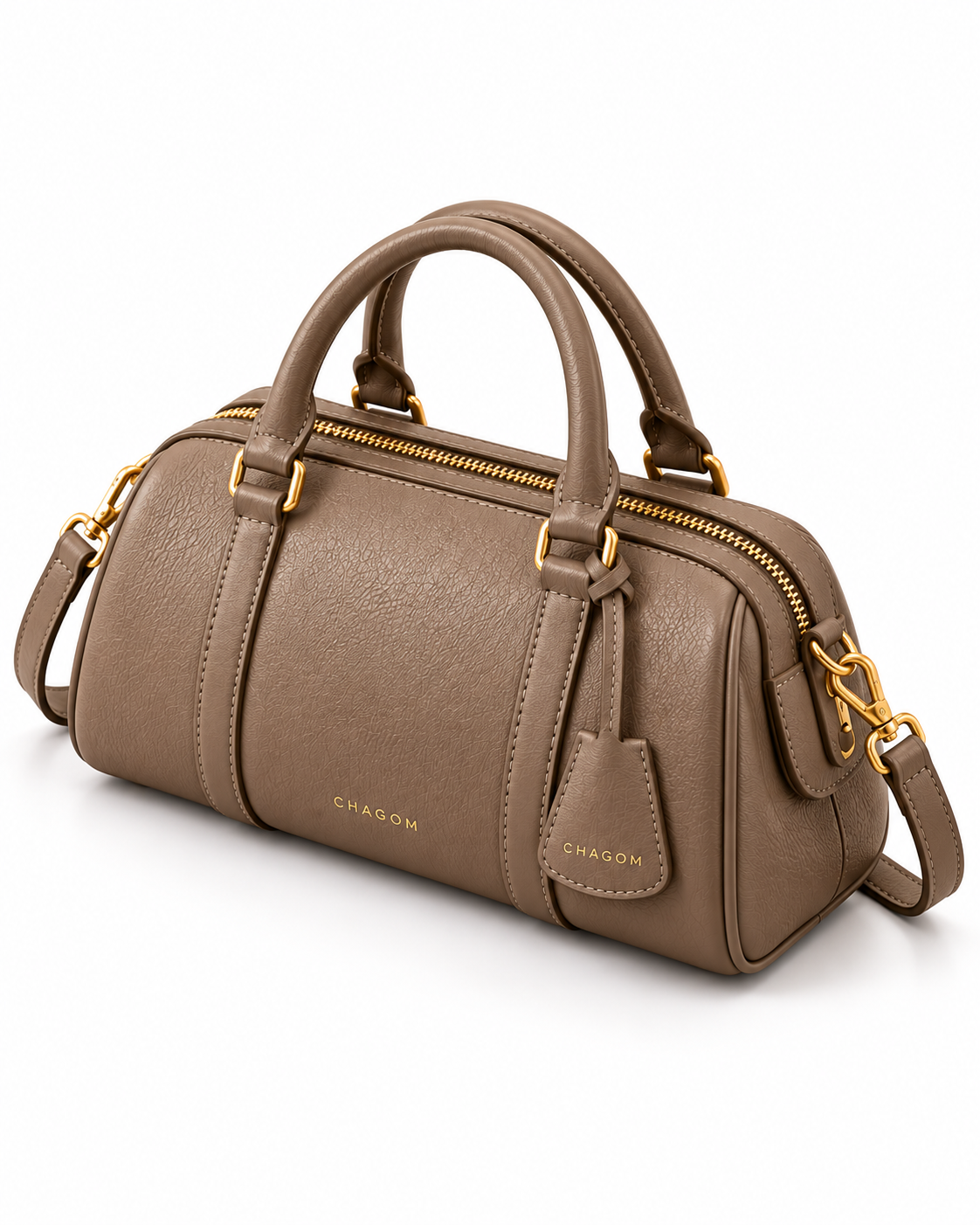Bolso de mano de piel PÓRTICO color taupe de CHAGOM, vista tres cuartos alternativa#Color_Taupe
