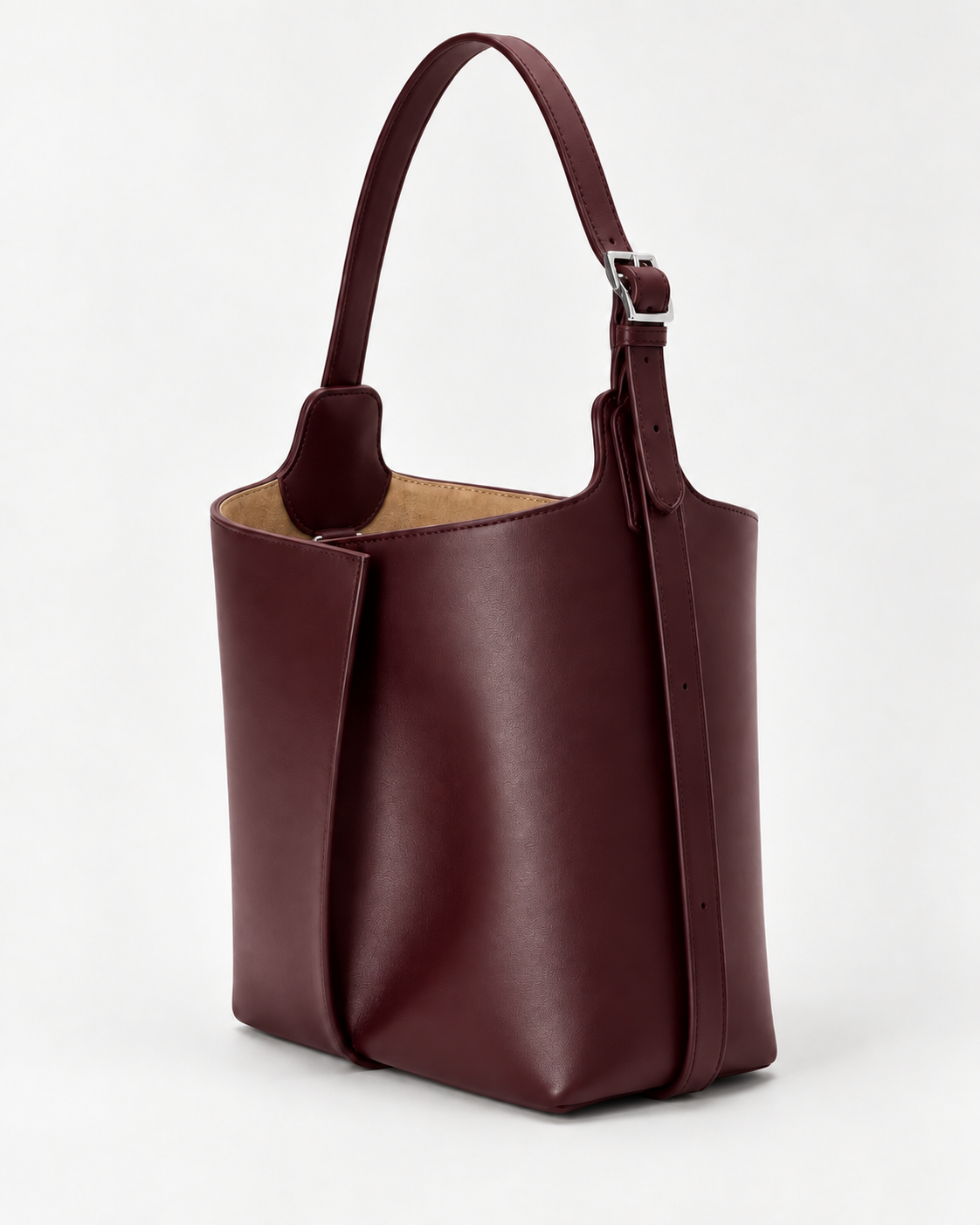 Bolso de piel CHAGOM VELA 26 color burdeos, vista frontal, hecho en Ubrique#Color_Burdeos