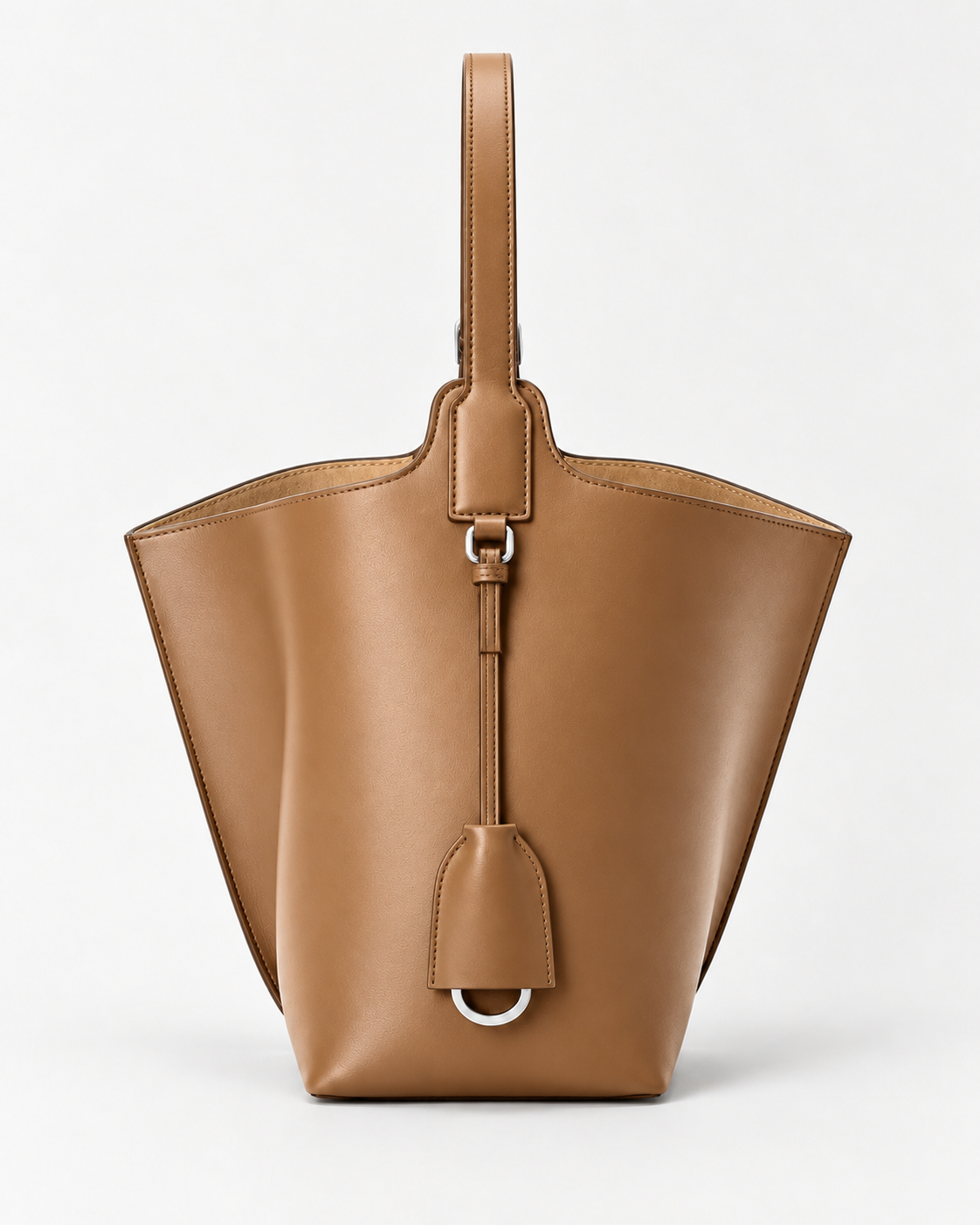 Bolso de piel CHAGOM VELA 26 color camel, vista frontal, hecho en Ubrique#Color_Camel
