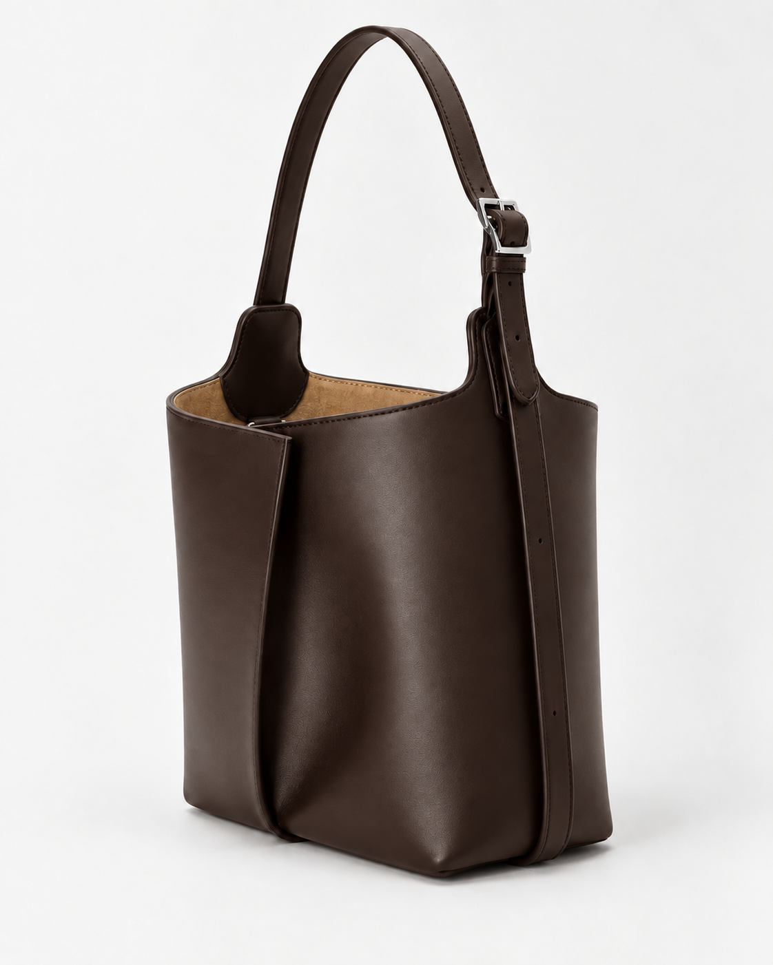 Bolso de piel CHAGOM VELA 26 color chocolate, vista frontal, hecho en Ubrique#Color_Chocolate